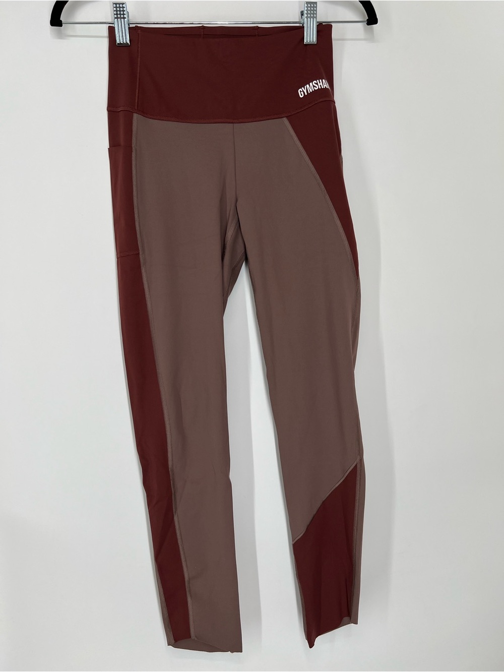 GYMSHARK Two-Tone Burgundy & Taupe High-Rise Leggings